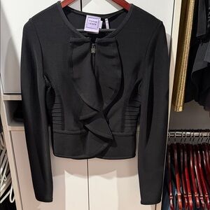 Herve Leger Black Ruffle Detail Jacket